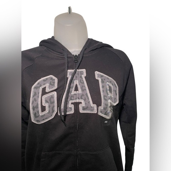 Gap New Cotton Blend Leopard Print Logo Black Zipper Hoodie Sweatshirt Size XS - Picture 2 of 6